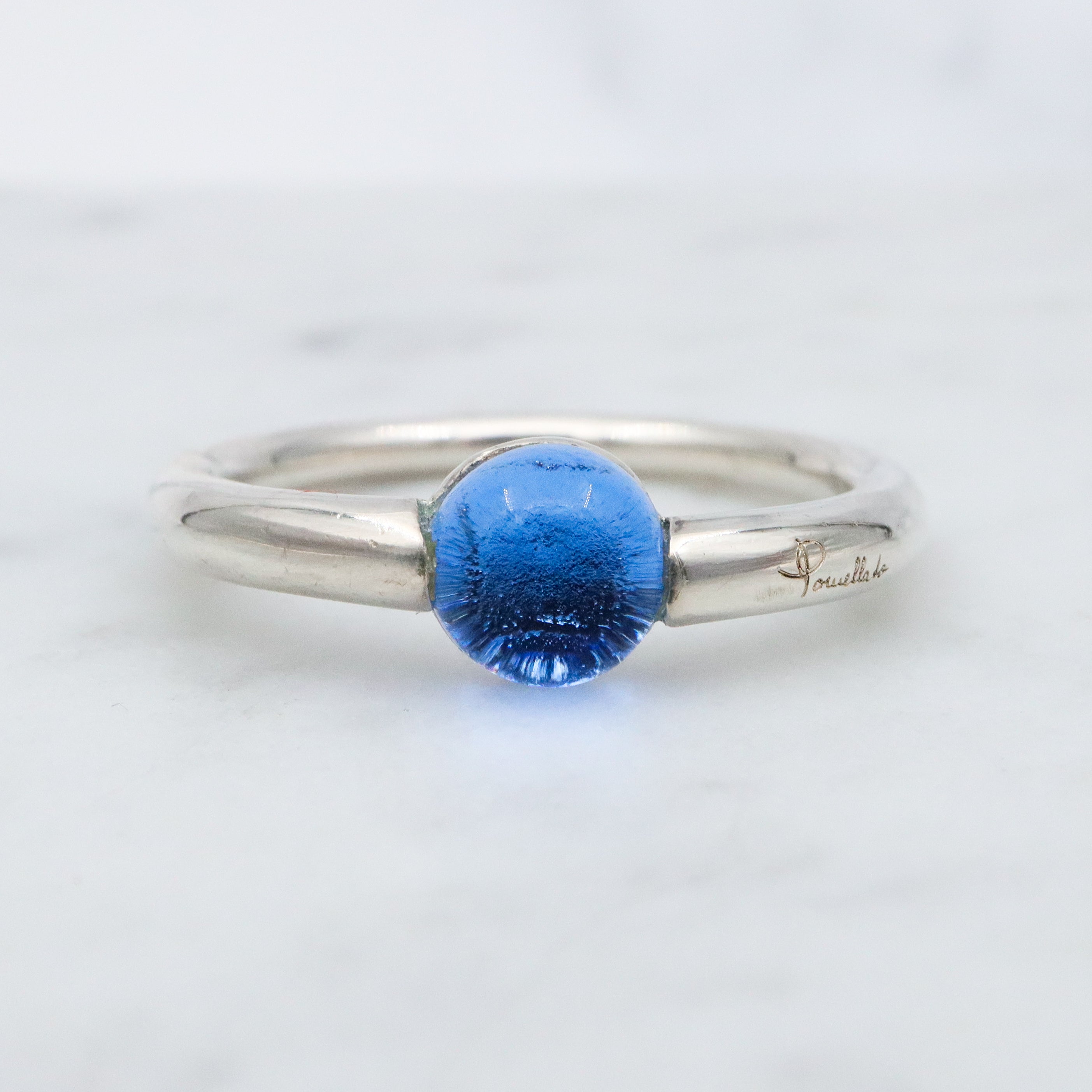 vintage Pomellato sterling blue glass ring, size 8.5